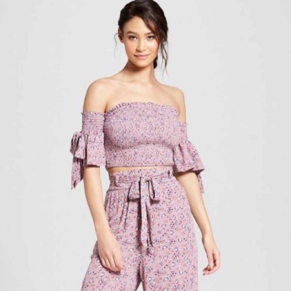 NEW Floral Off-the-Shoulder Smocked Crop Top XL - Picture 7 of 7